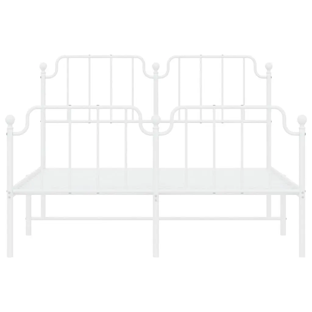Metal Bed Frame 150x200cm White Powder Coated Steel Construction with Footboard and Headboard for Bedroom Storage