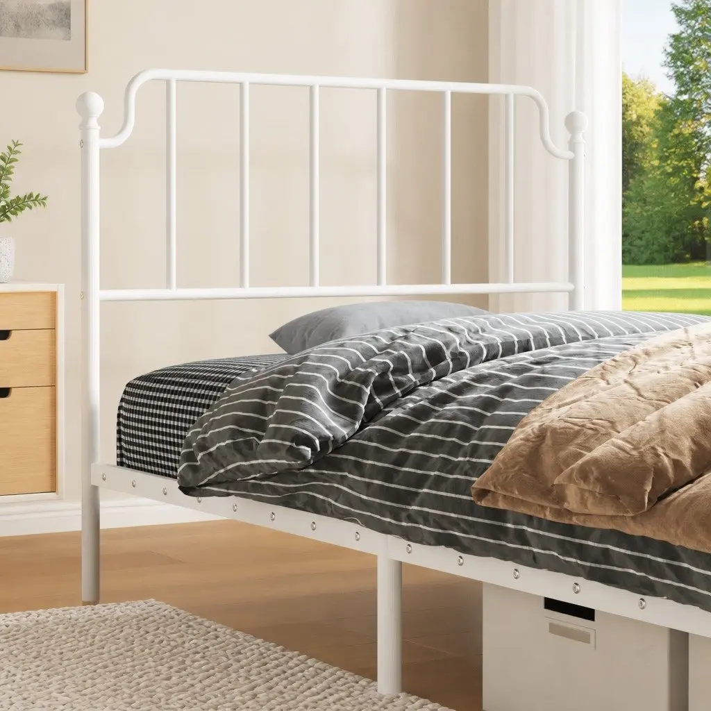 White Metal Bed Headboard 107cm Powder Coated Steel Sturdy Support for Bedroom