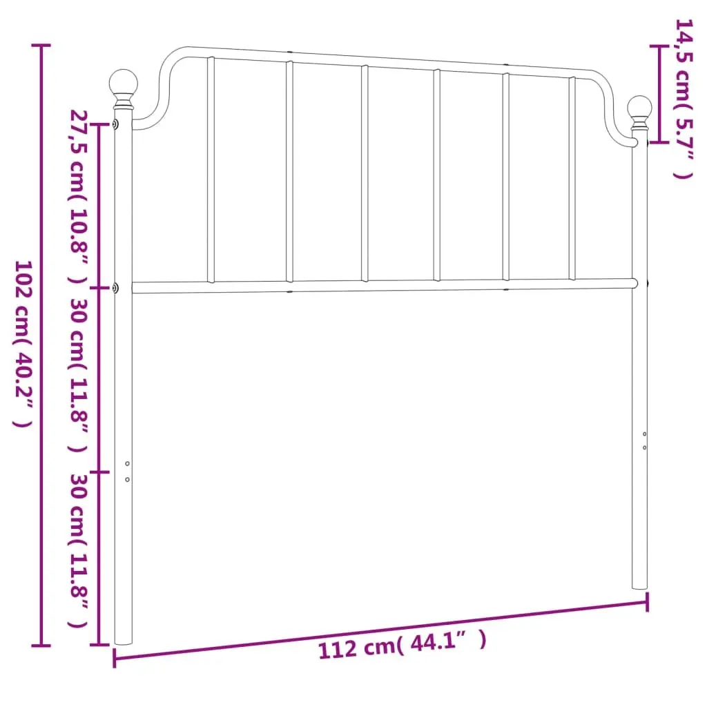 White Metal Bed Headboard 107cm Powder Coated Steel Sturdy Support for Bedroom