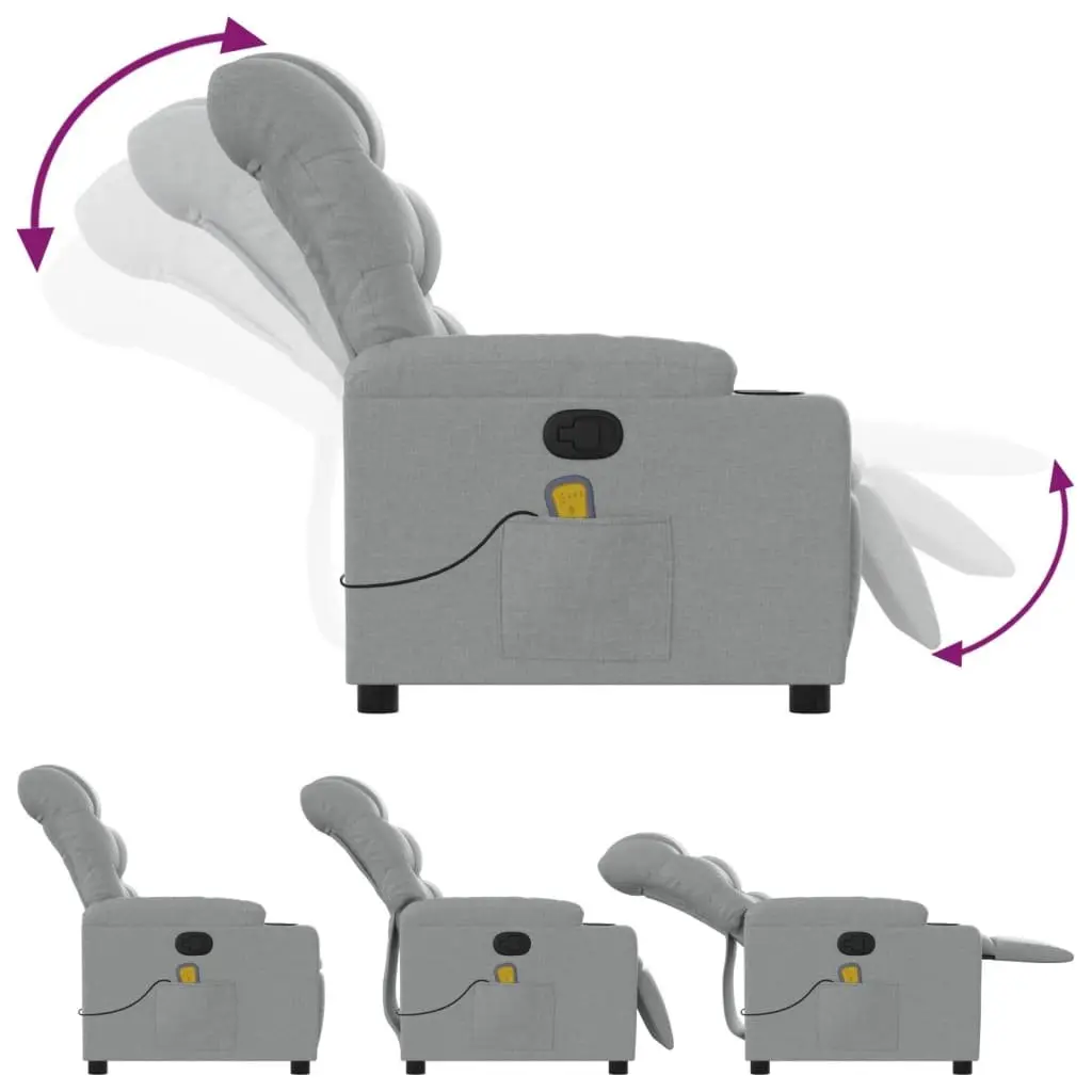 Recliner Chair Fabric Light Grey Manual Adjustable Armchair with Vibration Massage Function