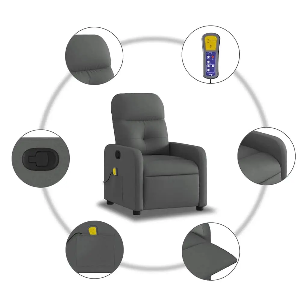 Massage Recliner Chair Grey Fabric Manual Recline Vibration 6 Points Armchair