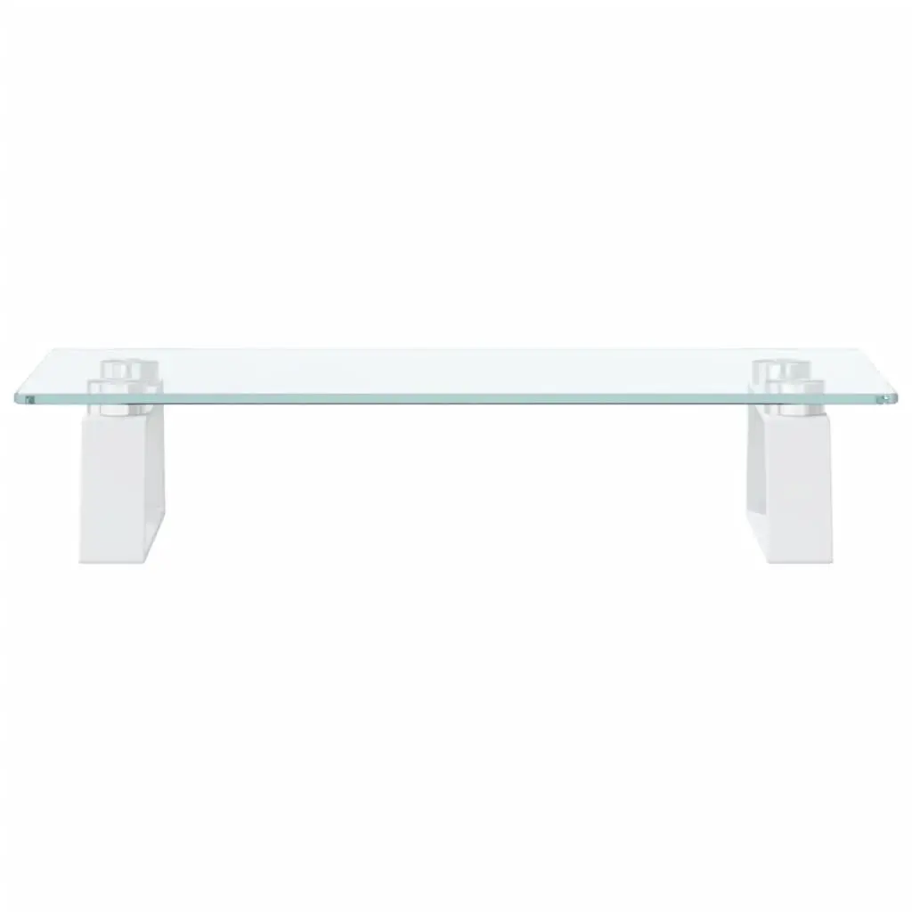 Monitor Riser White Tempered Glass Metal Ergonomic Desk Organiser 40x20x8cm