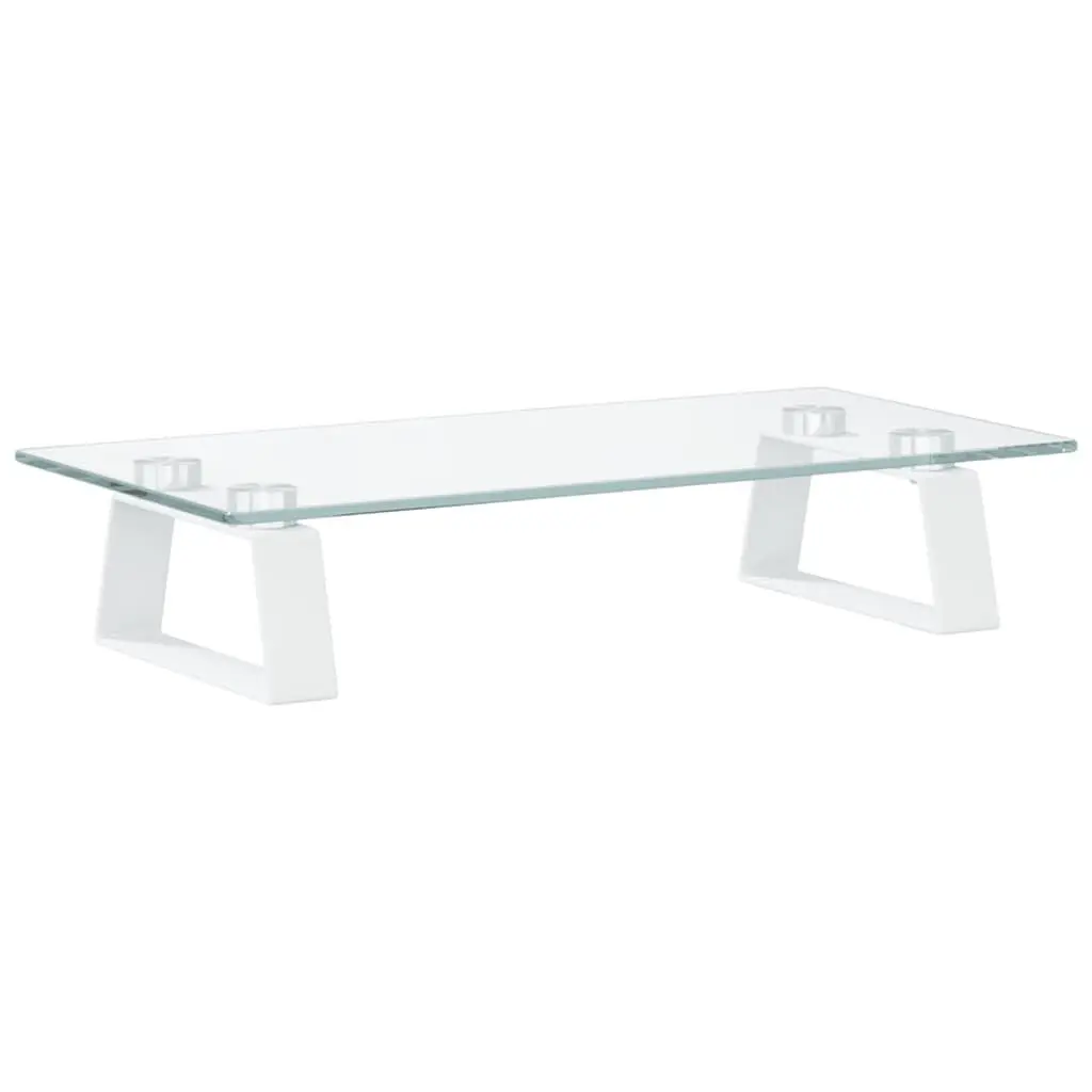 Monitor Riser White Tempered Glass Metal Ergonomic Desk Organiser 40x20x8cm
