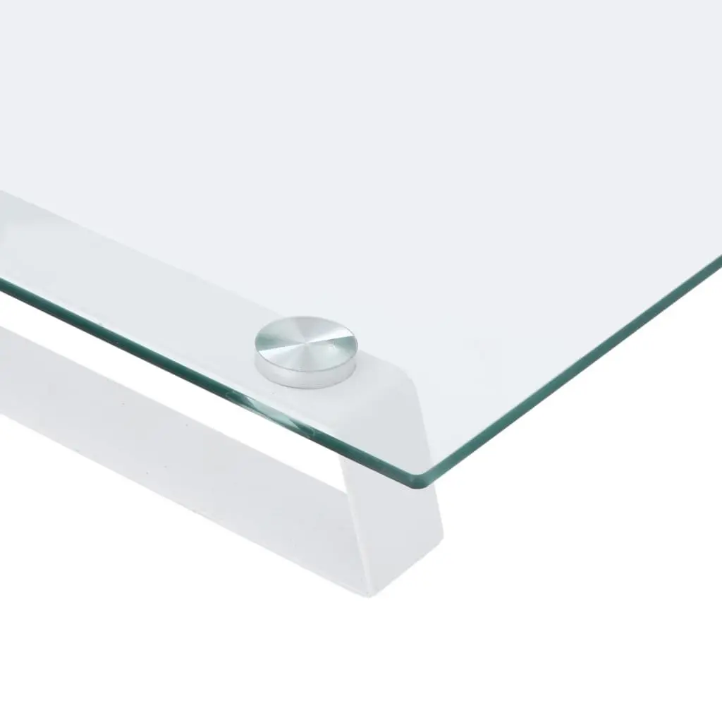 Monitor Riser White Tempered Glass Metal Ergonomic Desk Organiser 40x20x8cm