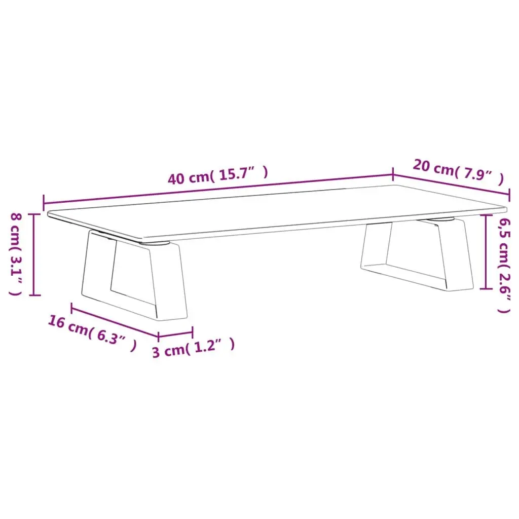 Monitor Riser White Tempered Glass Metal Ergonomic Desk Organiser 40x20x8cm