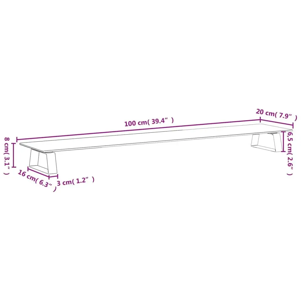 Monitor Stand Tempered Glass Metal 100 x 20 x 8 cm White