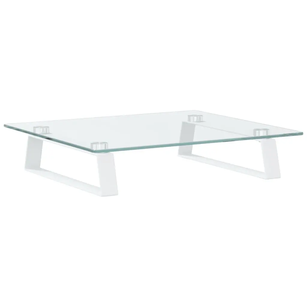 Monitor Stand White Tempered Glass Metal Computer Riser Desk Organiser Storage