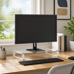 Monitor Stand White Tempered Glass Metal Computer Riser Desk Organiser Storage