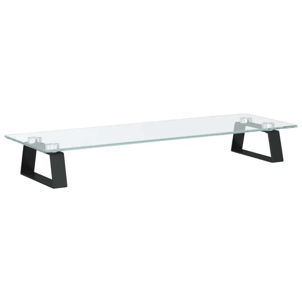 Black Monitor Stand Tempered Glass Metal 60x20x8 cm Ergonomic Riser for Desk