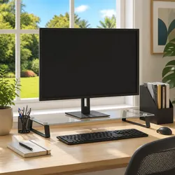 Functional Black Monitor Stand for Home Office Use