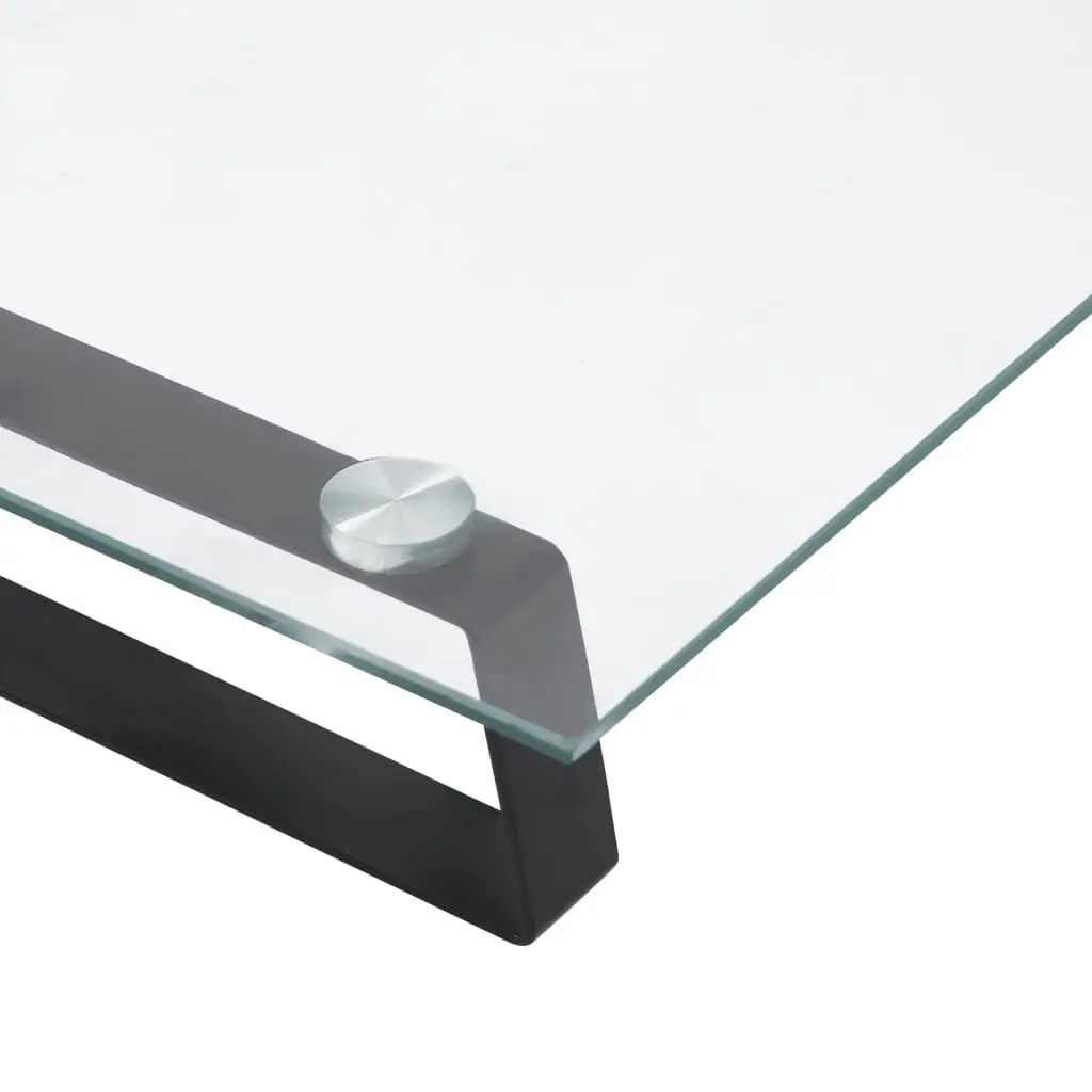Monitor Stand Black Tempered Glass Metal Computer Desk Riser Organiser Storage