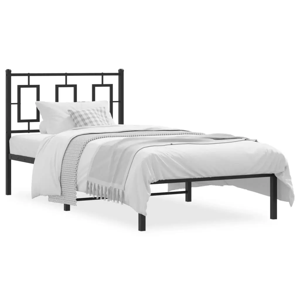 Black Steel Bed Frame with Headboard, 90x190 cm