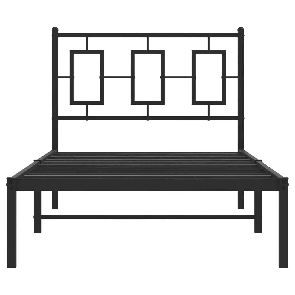 Black Steel Bed Frame with Headboard, 90x190 cm