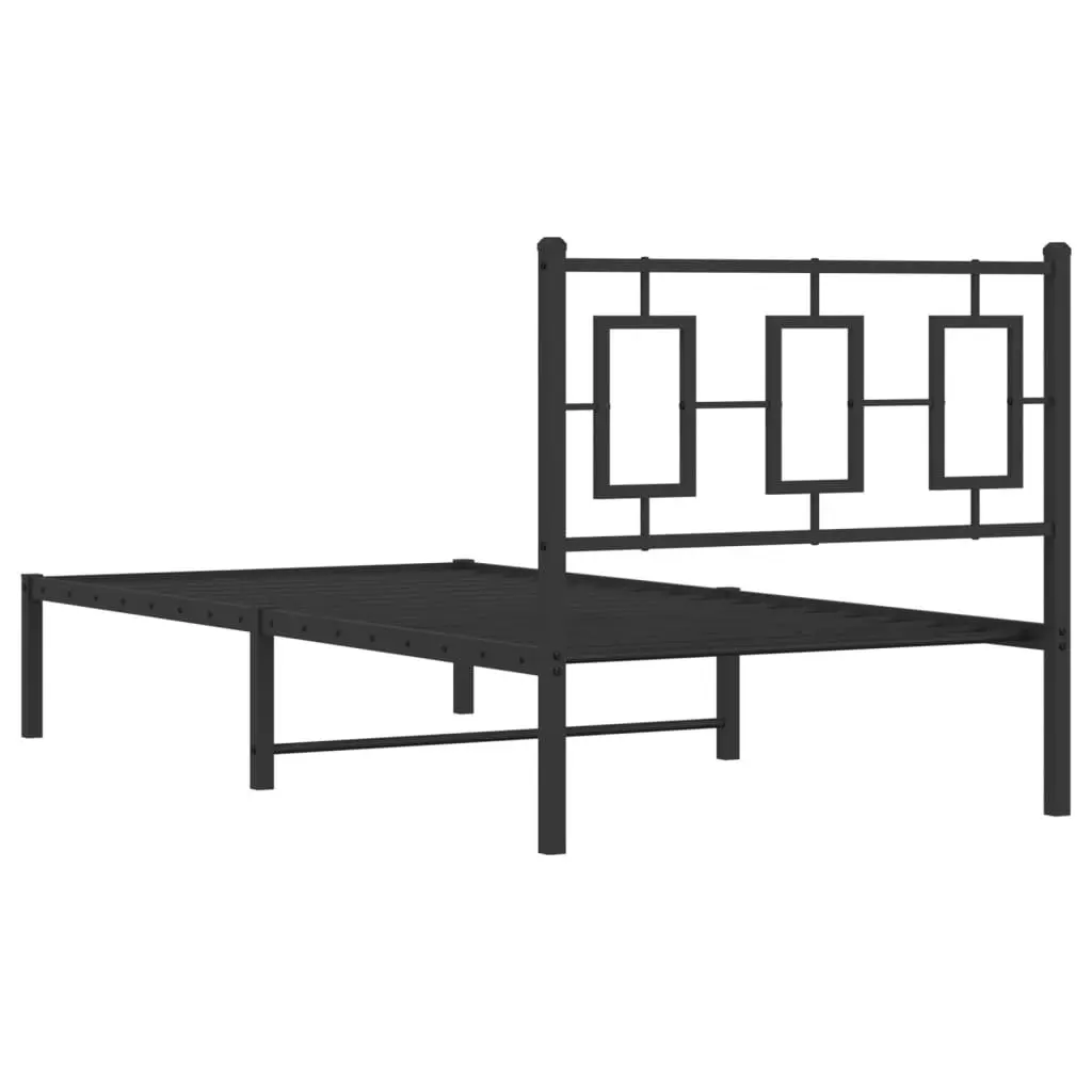 Black Steel Bed Frame with Headboard, 90x190 cm