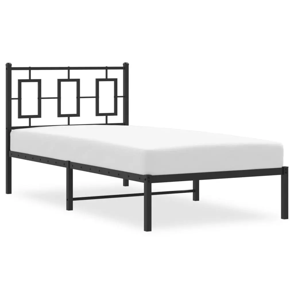 Black Steel Bed Frame with Headboard, 90x190 cm
