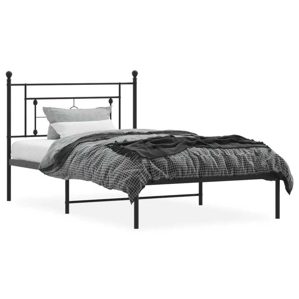 Metal Bed Frame King Single 107x203cm Black Bedroom Furniture Headboard Steel