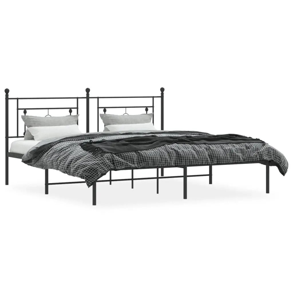 Metal Bed Frame King Size 183x203 cm Black Headboard Steel Slats Support