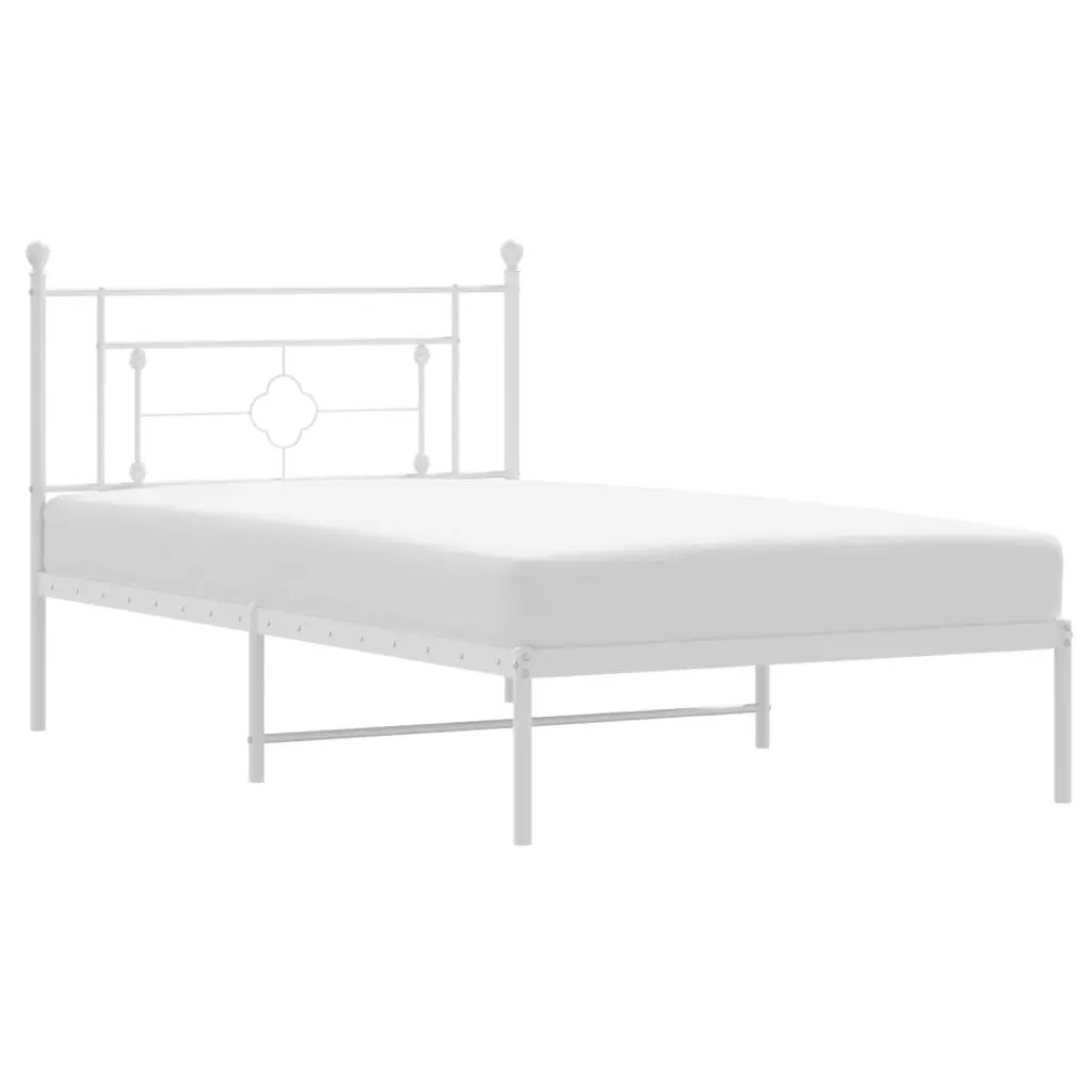 Metal Bed Frame Steel White 107x203cm King Single with Headboard and Under-Bed Storage