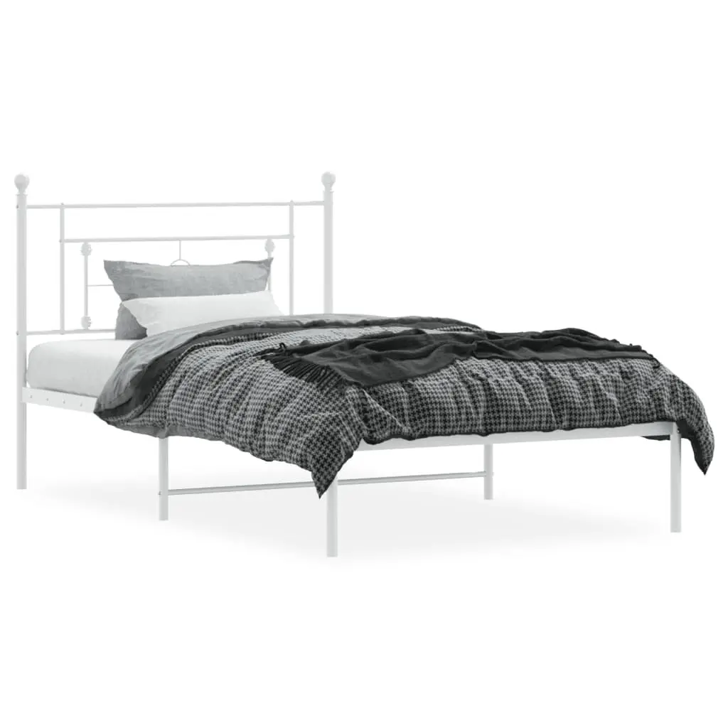 Metal Bed Frame Steel White 107x203cm King Single with Headboard and Under-Bed Storage