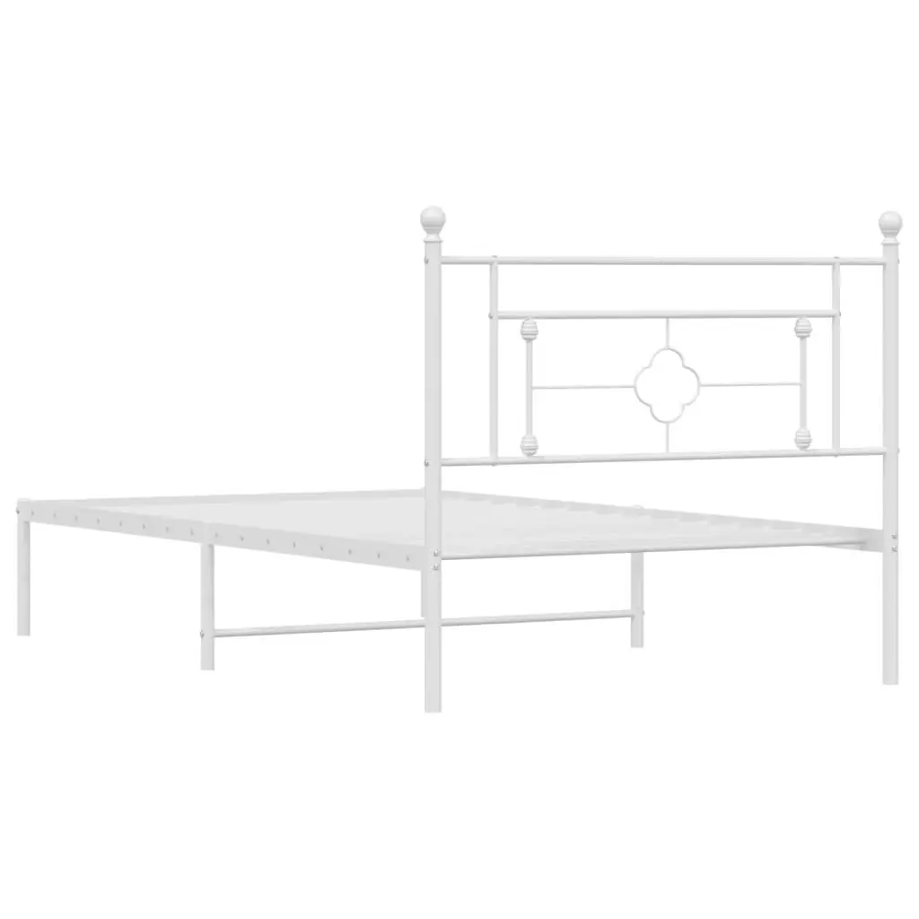 Metal Bed Frame Steel White 107x203cm King Single with Headboard and Under-Bed Storage