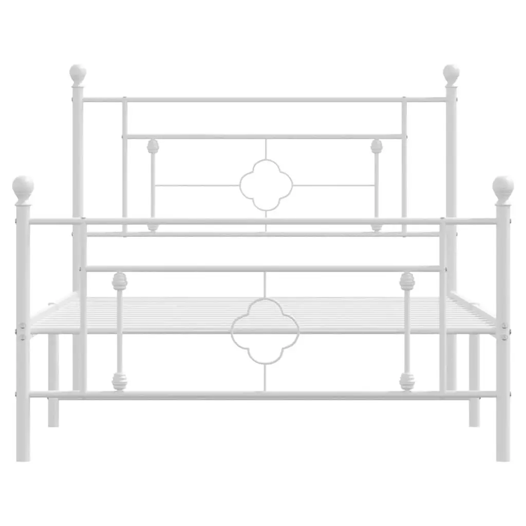 Metal Bed Frame Powder-coated Steel 107x203 cm White with Headboard Footboard Storage