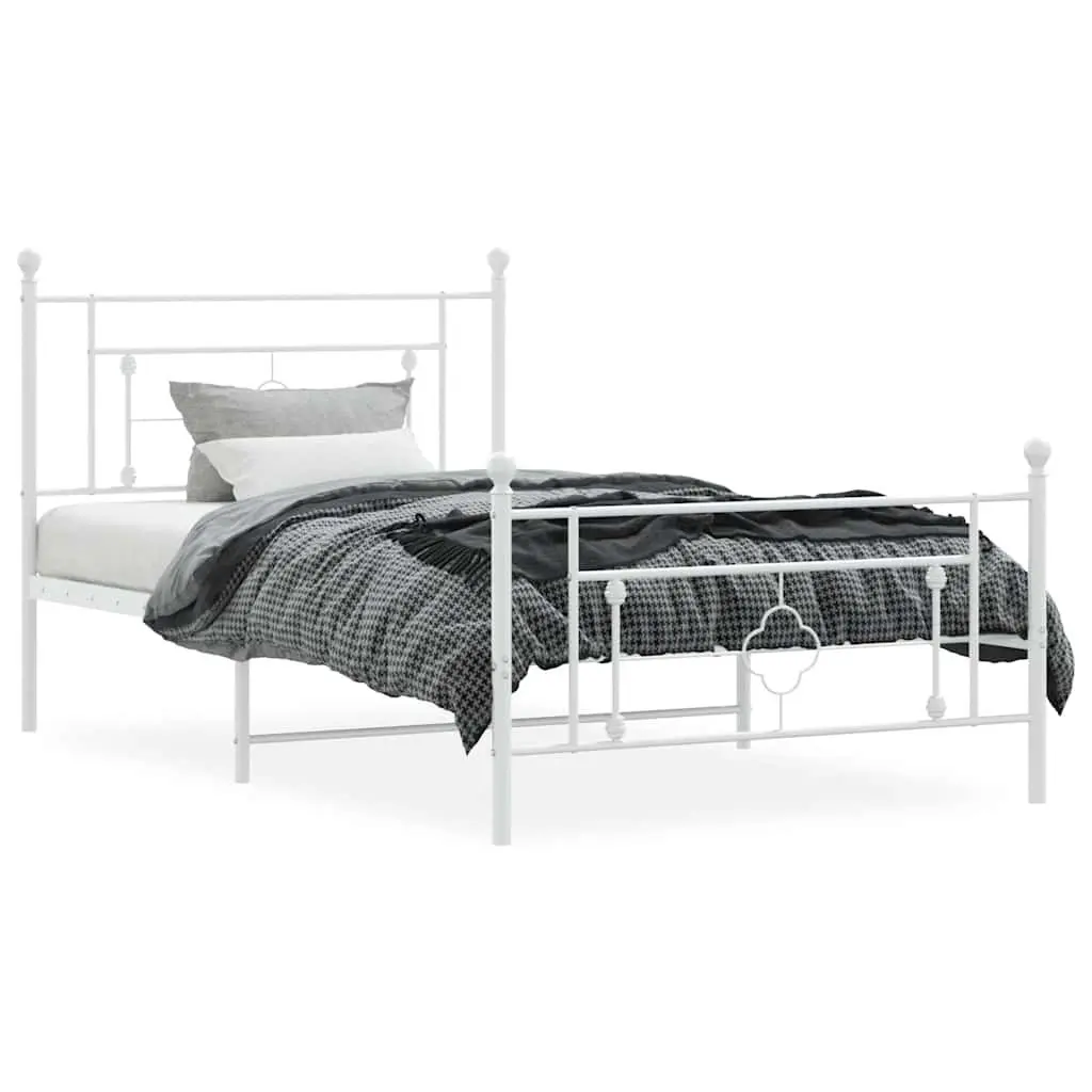 Metal Bed Frame Powder-coated Steel 107x203 cm White with Headboard Footboard Storage