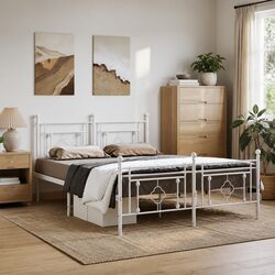 Practical Metal Bed Frame with Footboard for Home Use