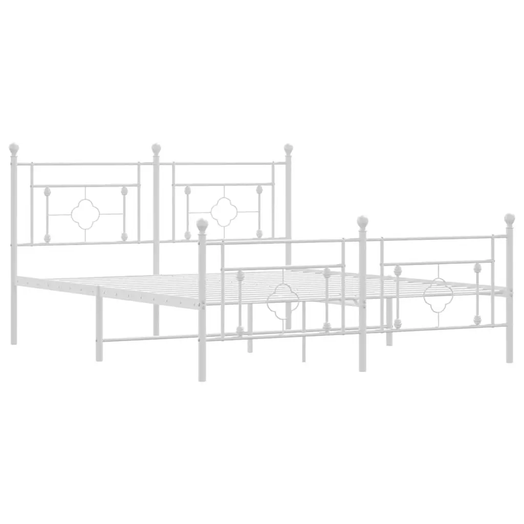 Metal Bed Frame White Powder Coated Steel 150x200cm Slatted Base with Headboard and Footboard
