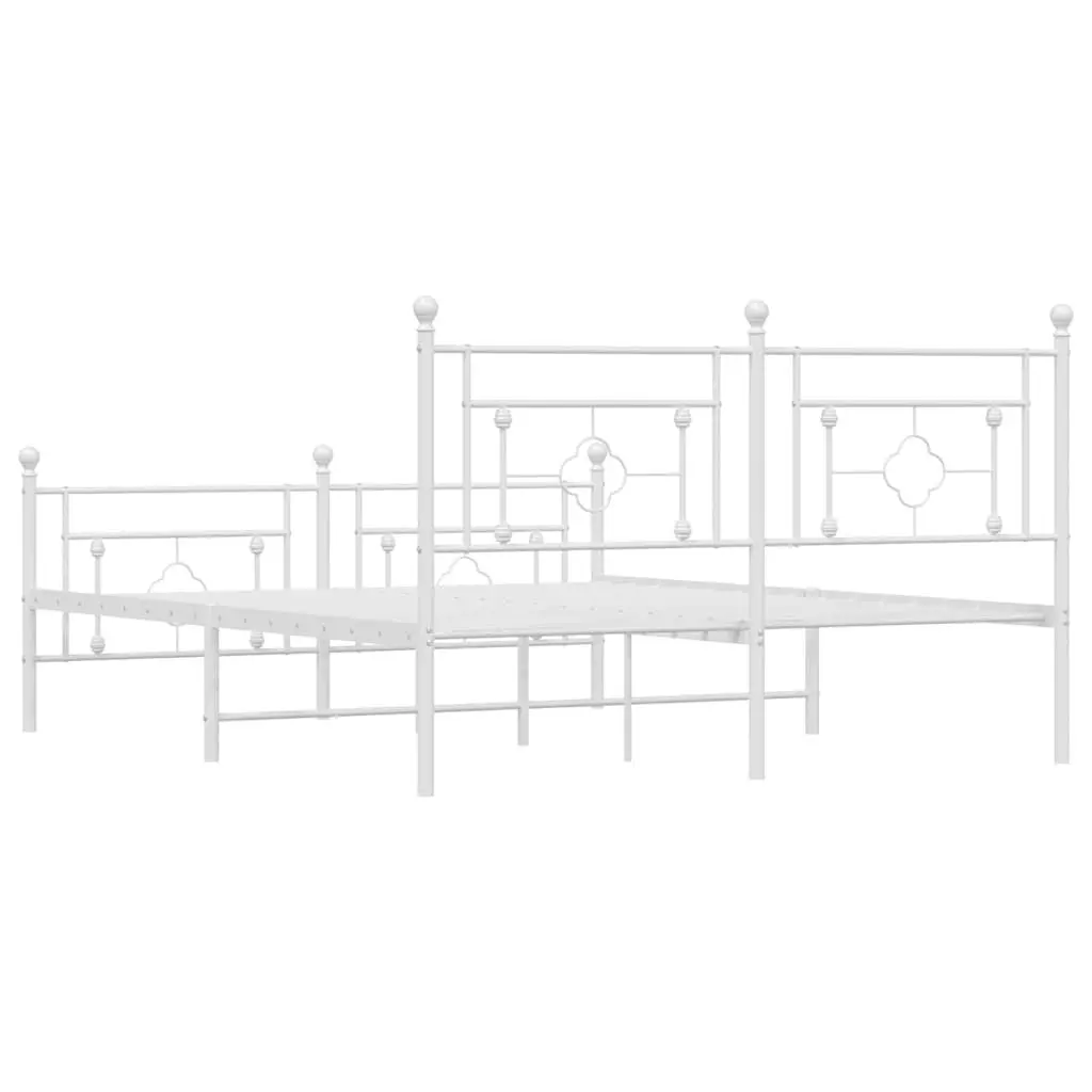 Metal Bed Frame White Powder Coated Steel 150x200cm Slatted Base with Headboard and Footboard