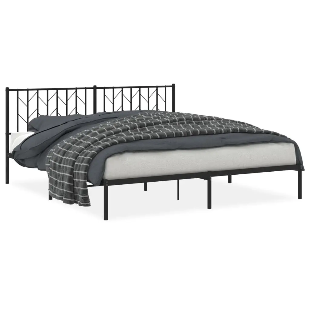 Metal Bed Frame King Size Black Steel with Headboard Slatted Base