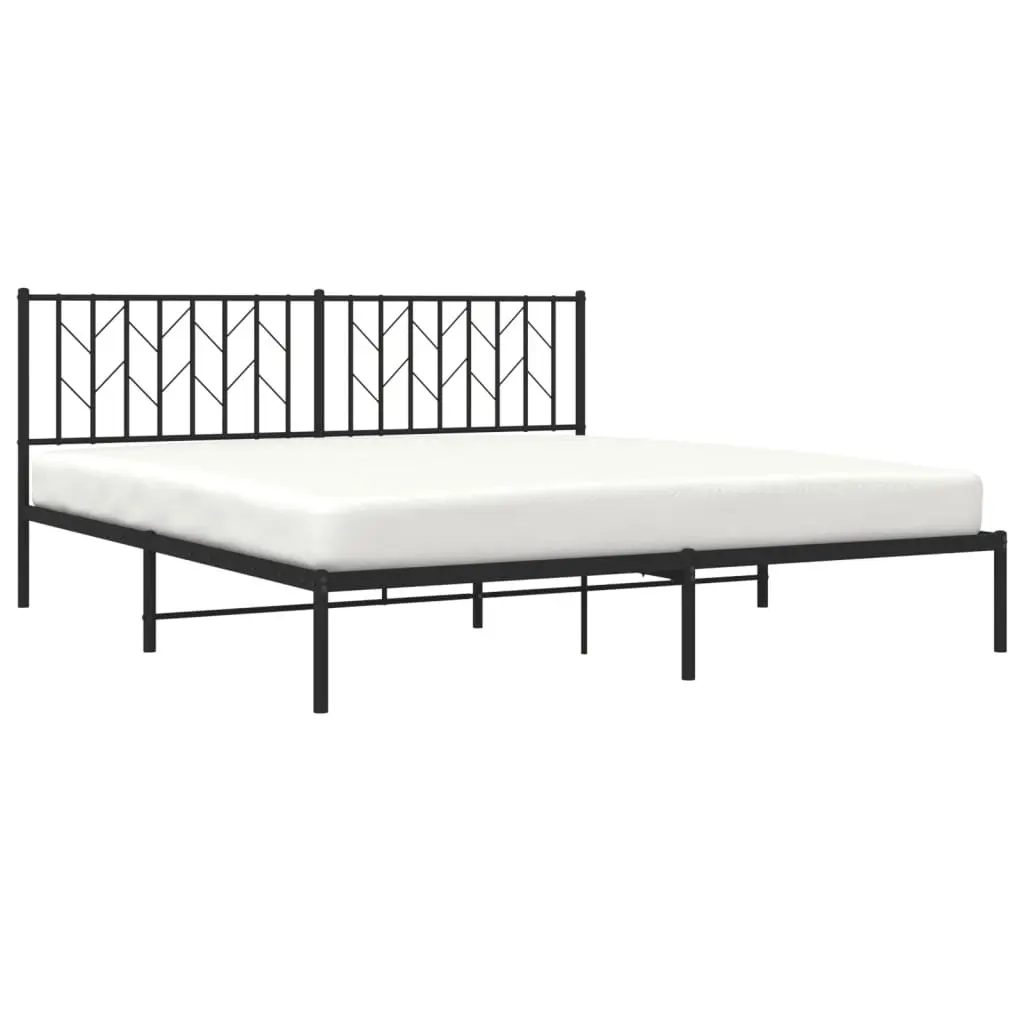 Metal Bed Frame King Size Black Steel with Headboard Slatted Base