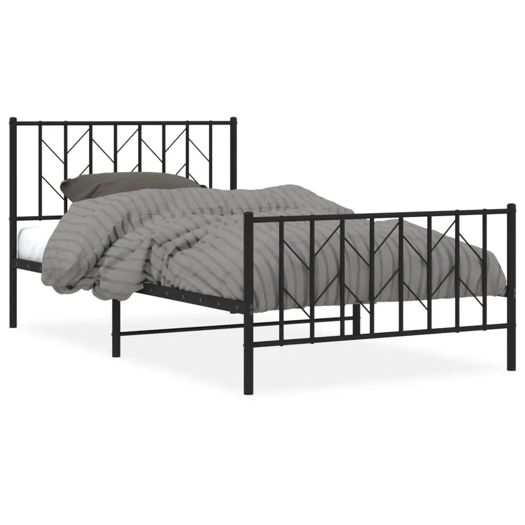 Metal Bed Frame King Single 107x203 cm with Footboard Headboard Storage Black