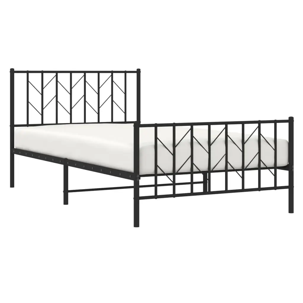 Metal Bed Frame King Single 107x203 cm with Footboard Headboard Storage Black