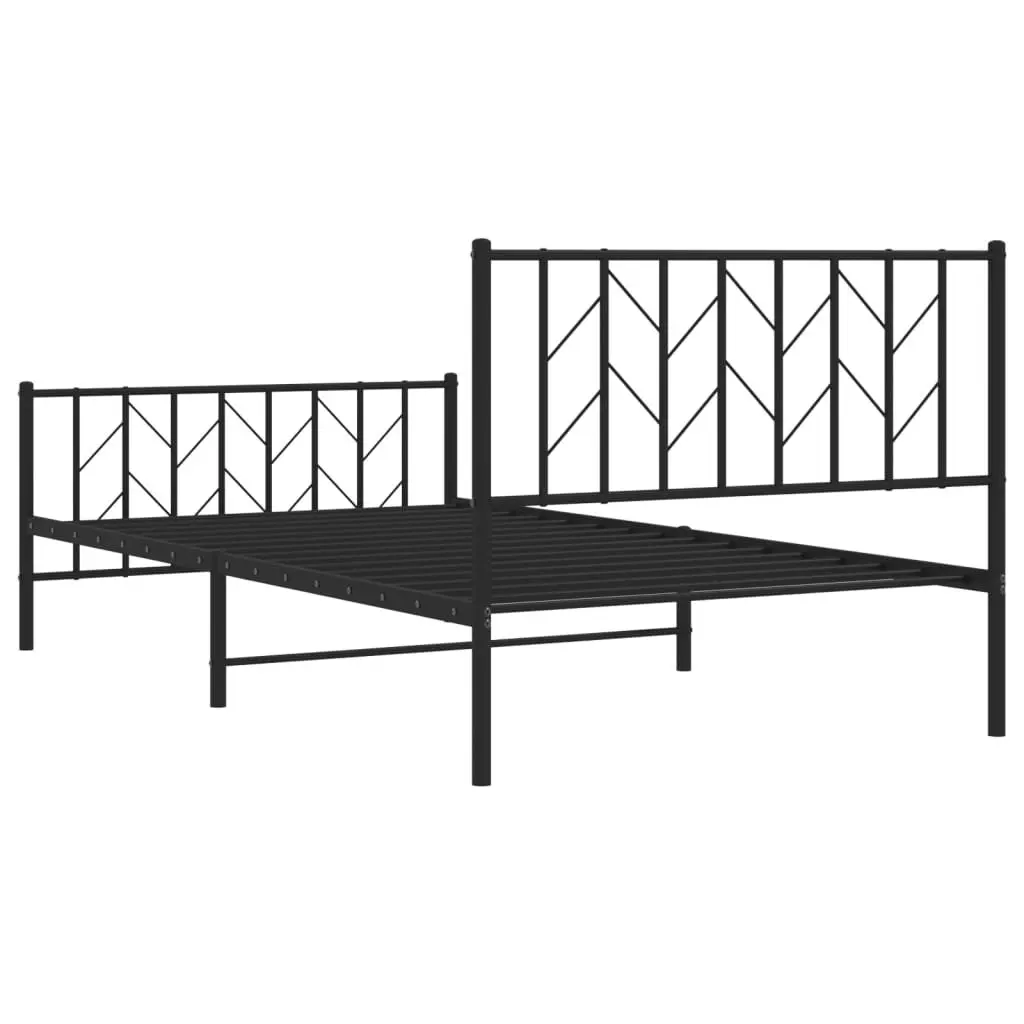 Metal Bed Frame King Single 107x203 cm with Footboard Headboard Storage Black