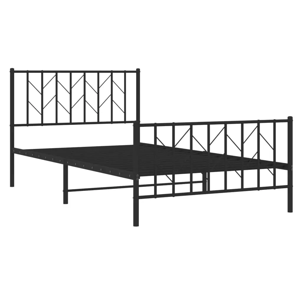 Metal Bed Frame King Single 107x203 cm with Footboard Headboard Storage Black