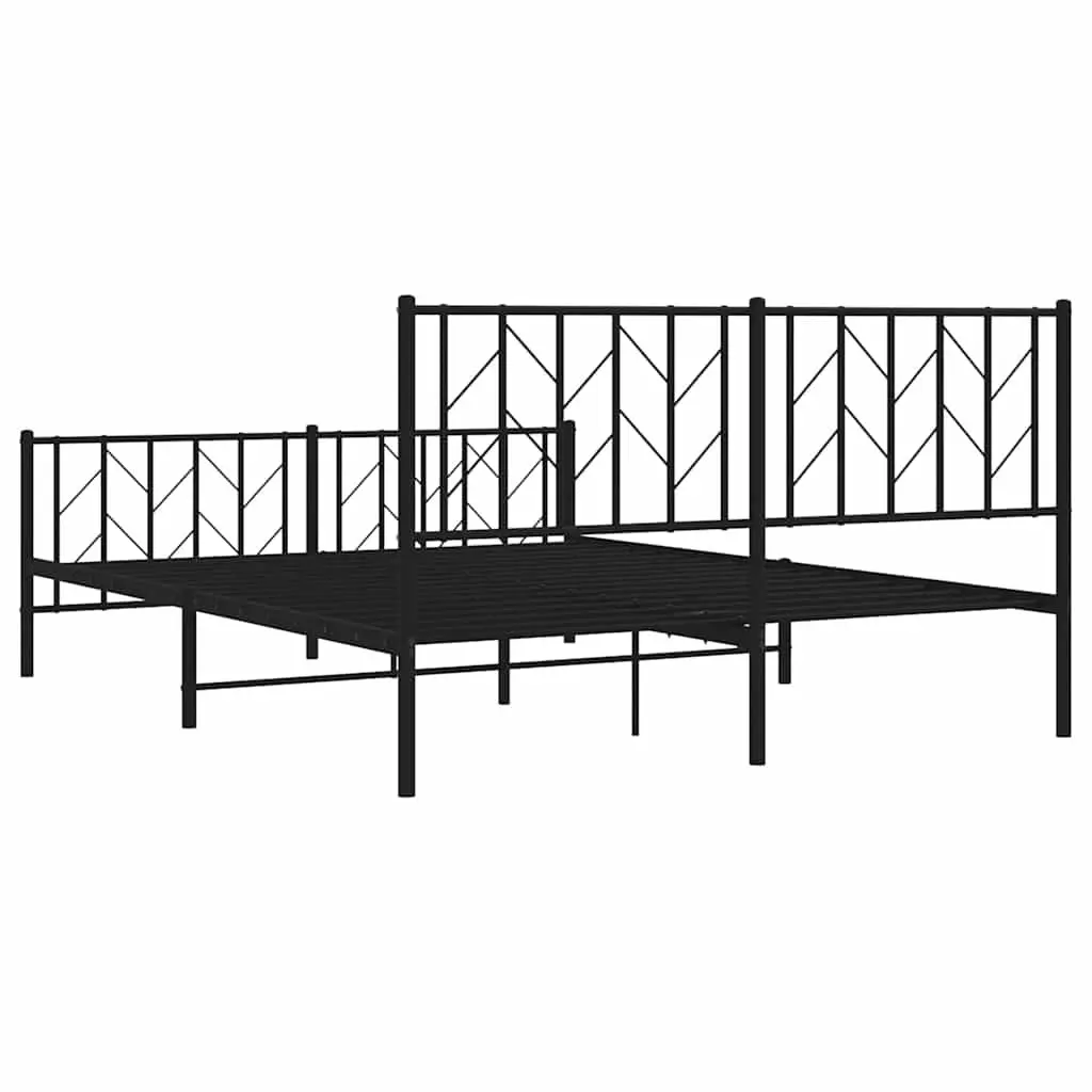 Metal Bed Frame 150x200 cm Black Footboard Bedroom Furniture Steel Slats Support