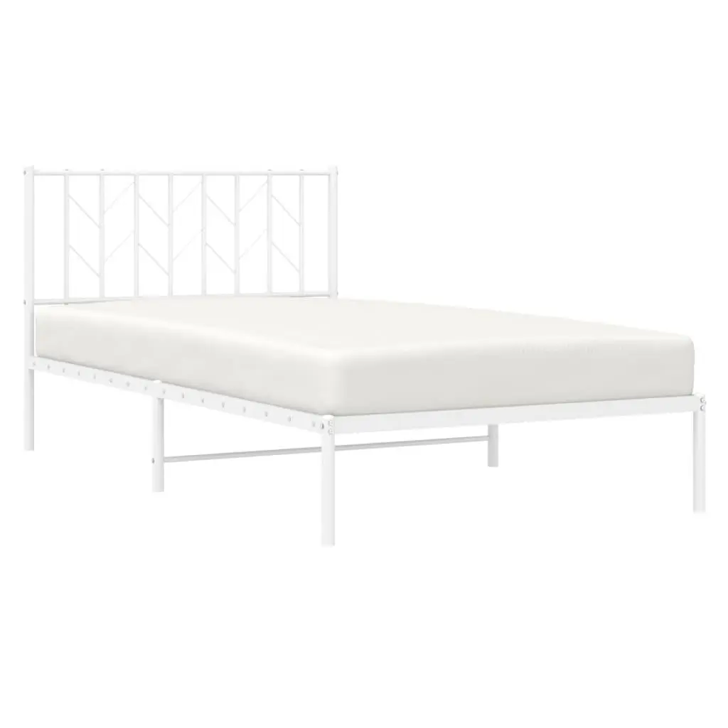 Metal Bed Frame King Single White 107x203 cm Bedroom Furniture Steel Headboard