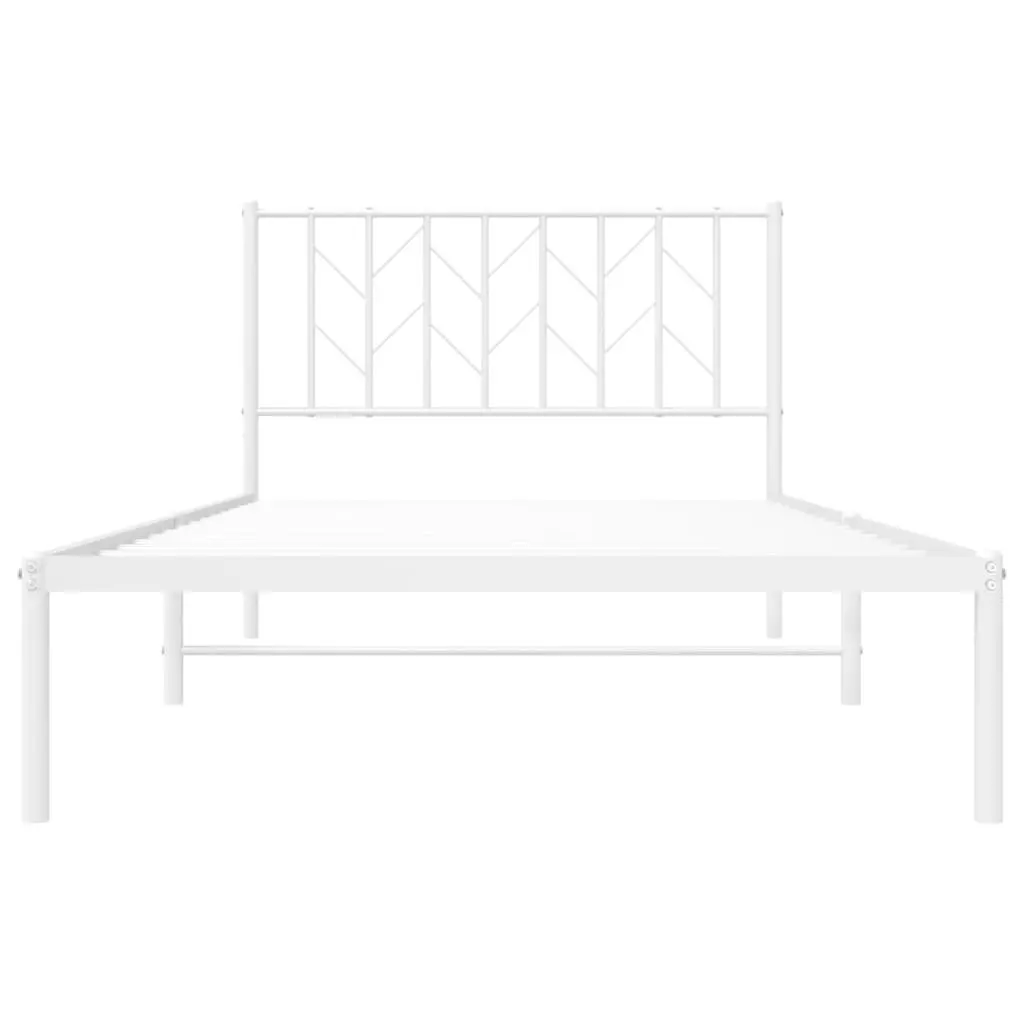 Metal Bed Frame King Single White 107x203 cm Bedroom Furniture Steel Headboard