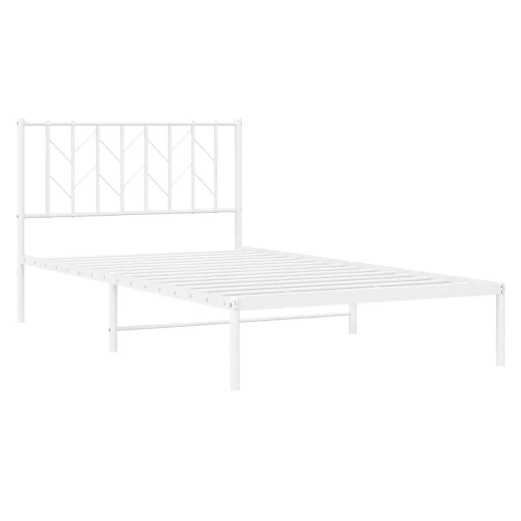 Metal Bed Frame King Single White 107x203 cm Bedroom Furniture Steel Headboard