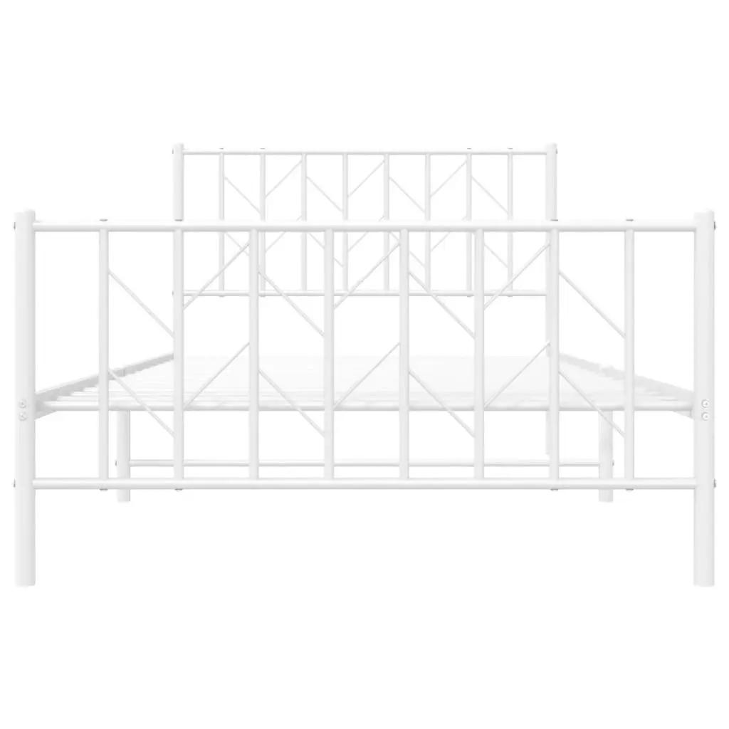 King Single Bed Frame White Steel Slatted Base 107x203cm with Headboard and Footboard
