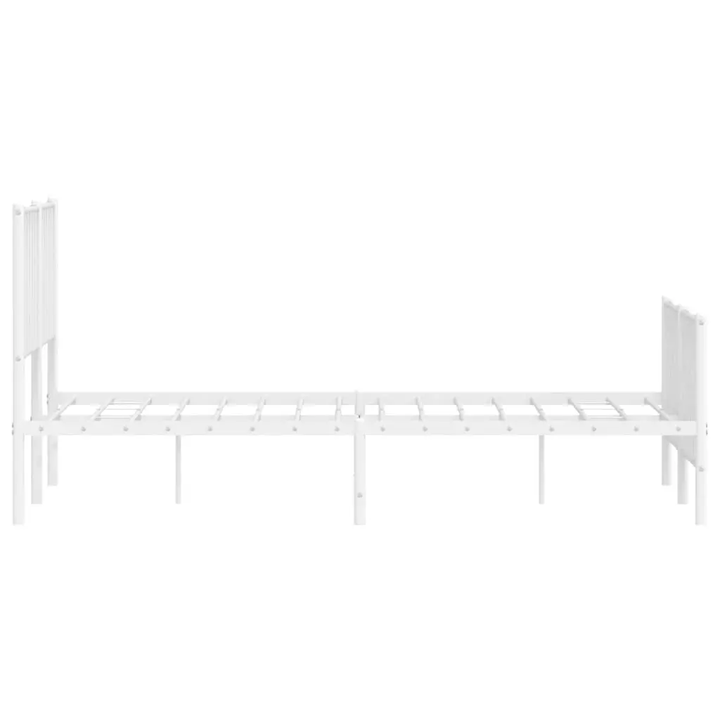 Metal Bed Frame 135x190 cm with Footboard Headboard White Steel Bedroom