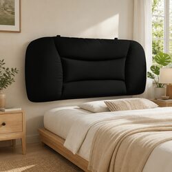 Headboard Cushion King Single Upholstered Bed Pillow Wavy Design Black Fabric