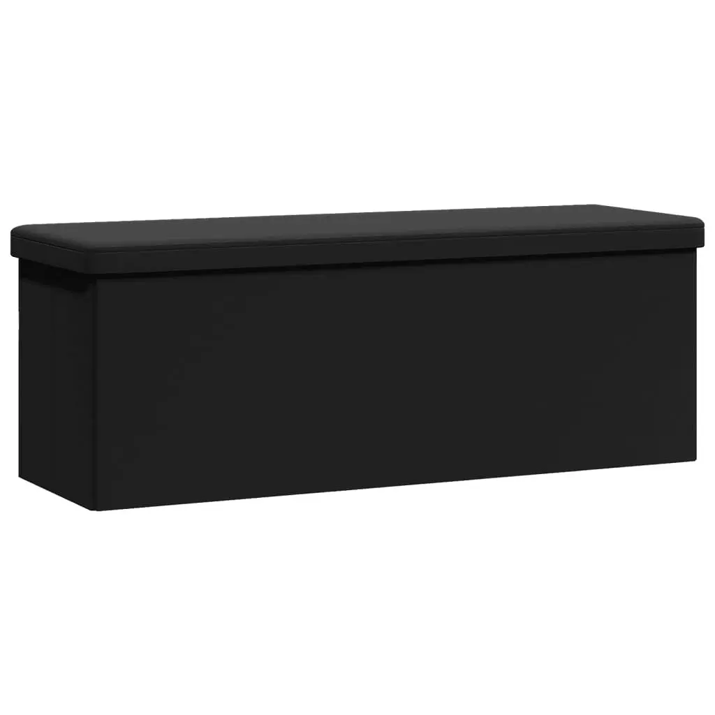 Storage Bench Foldable Engineered Wood PVC Black Ottoman