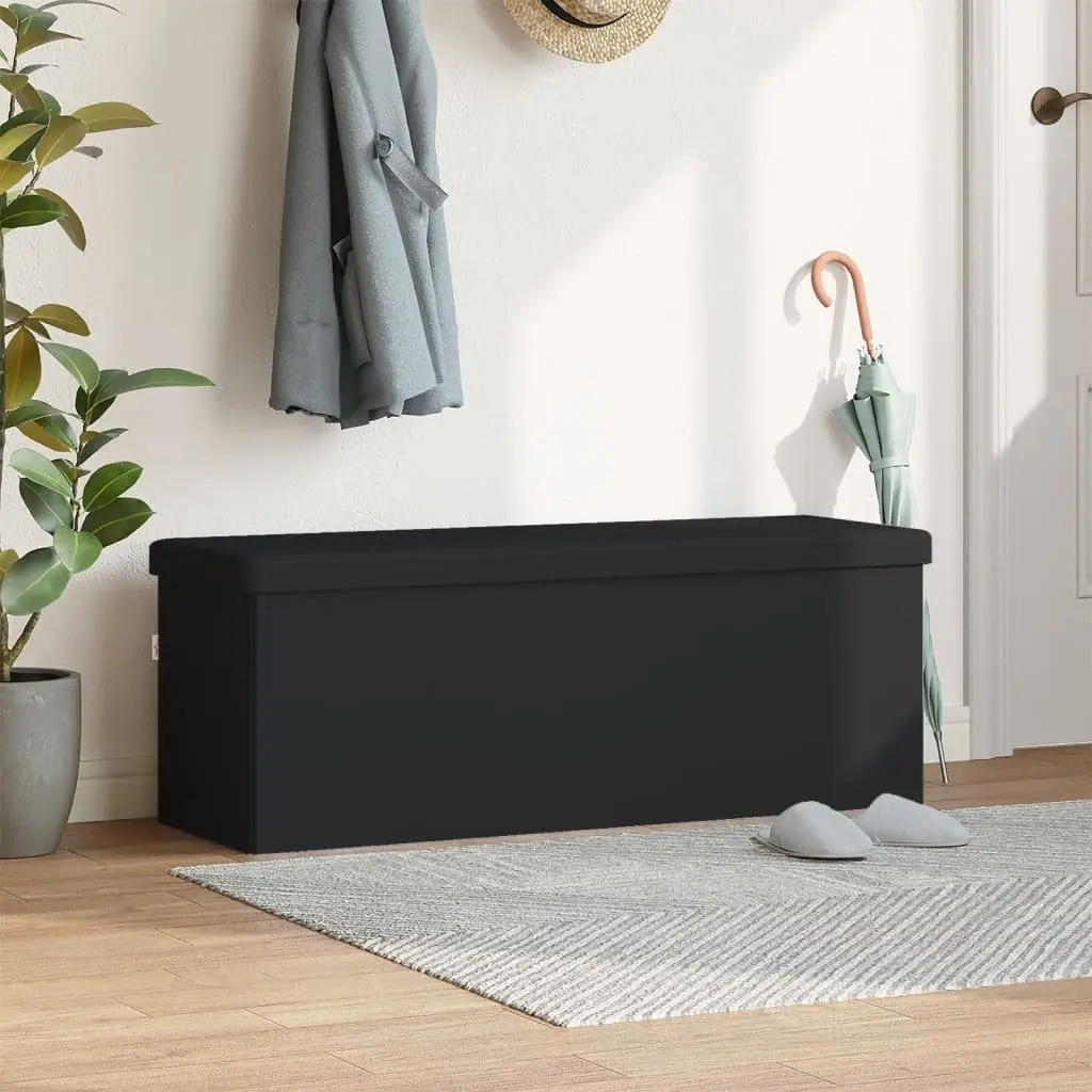 Storage Bench Foldable Engineered Wood PVC Black Ottoman