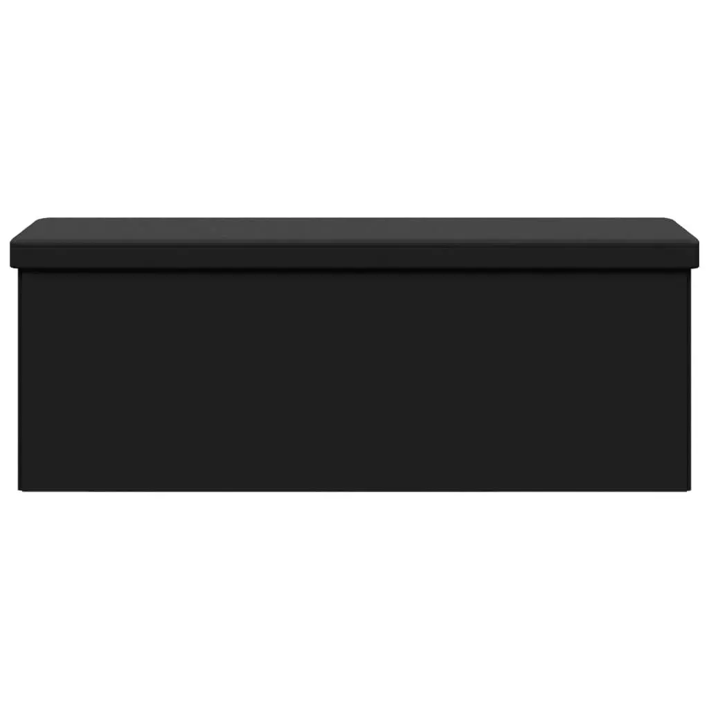 Storage Bench Foldable Engineered Wood PVC Black Ottoman