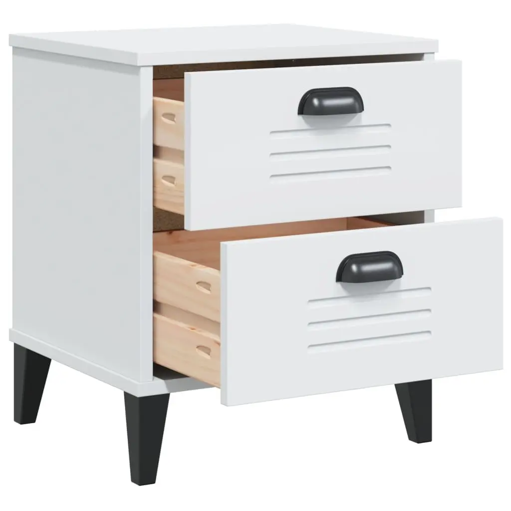 White Engineered Wood Bedside Table Nightstand for Bedroom Storage