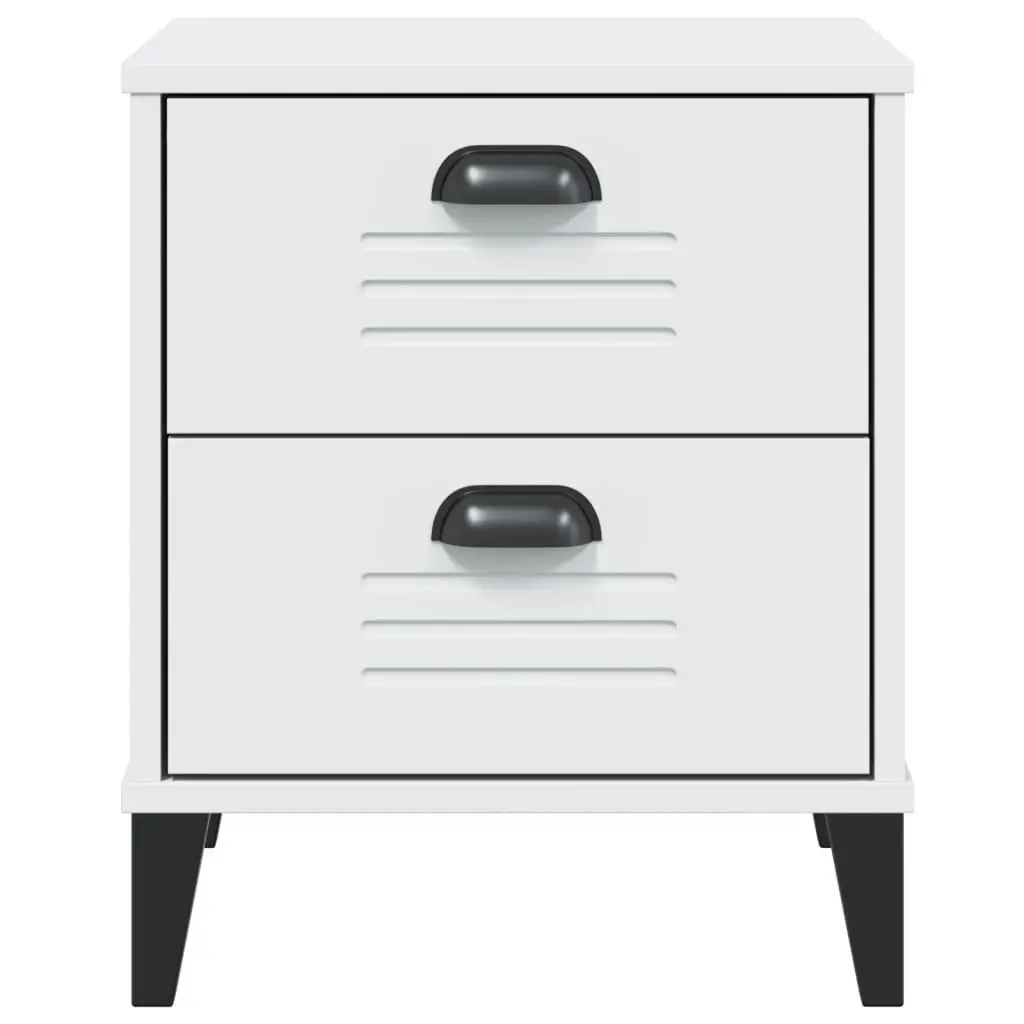 White Engineered Wood Bedside Table Nightstand for Bedroom Storage