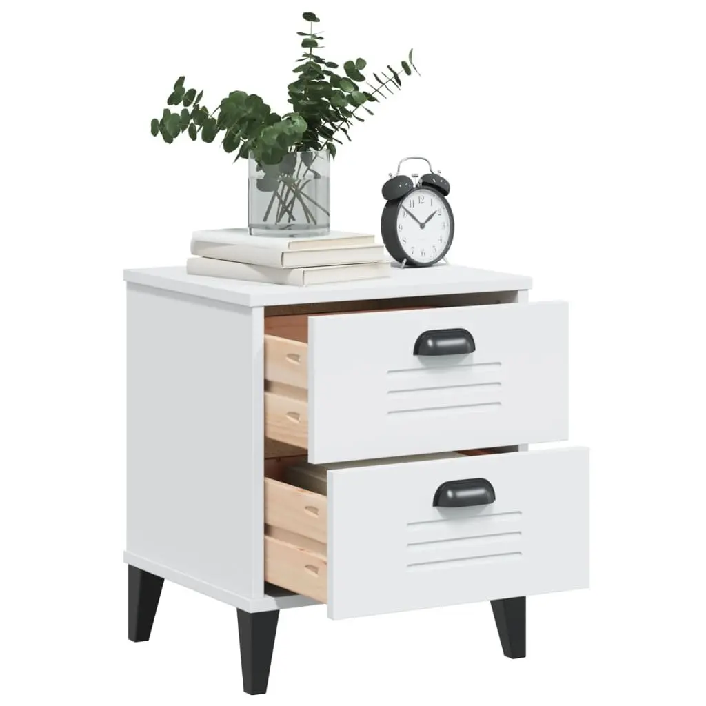 White Engineered Wood Bedside Table Nightstand for Bedroom Storage