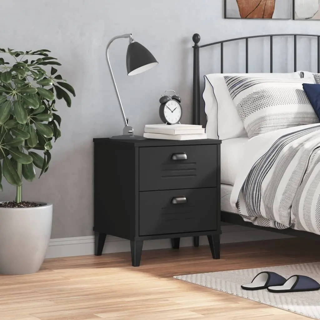Bedside Cabinet Black Engineered Wood Nightstand Bedroom Storage Table Furniture