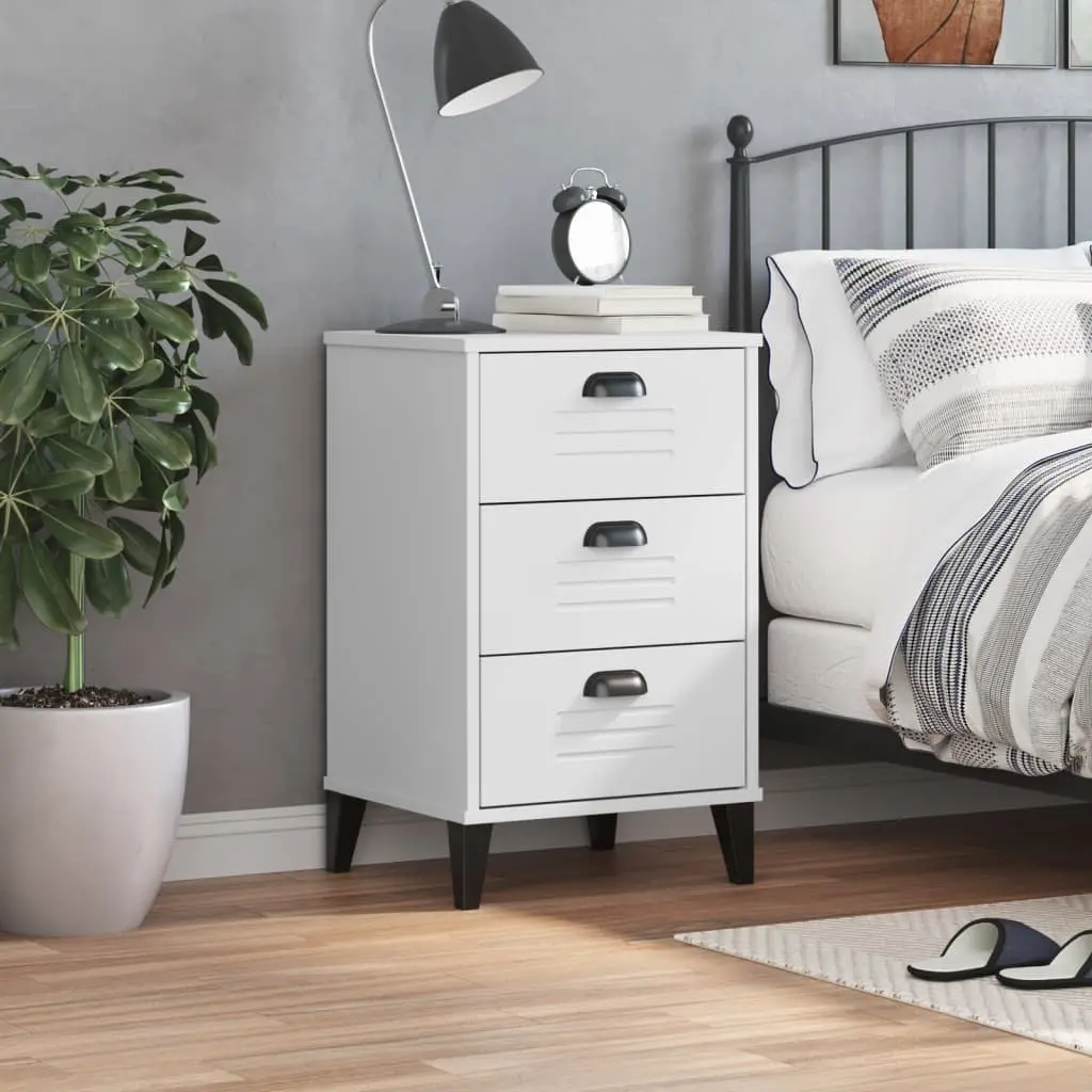 Bedside Cabinet Engineered Wood White Bedroom Storage Table